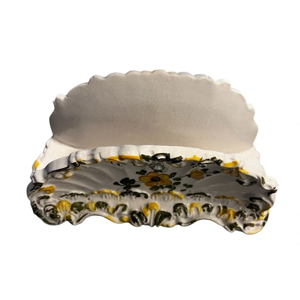 Italian Rococo Style Letter or Napkin Holder Yellow Floral